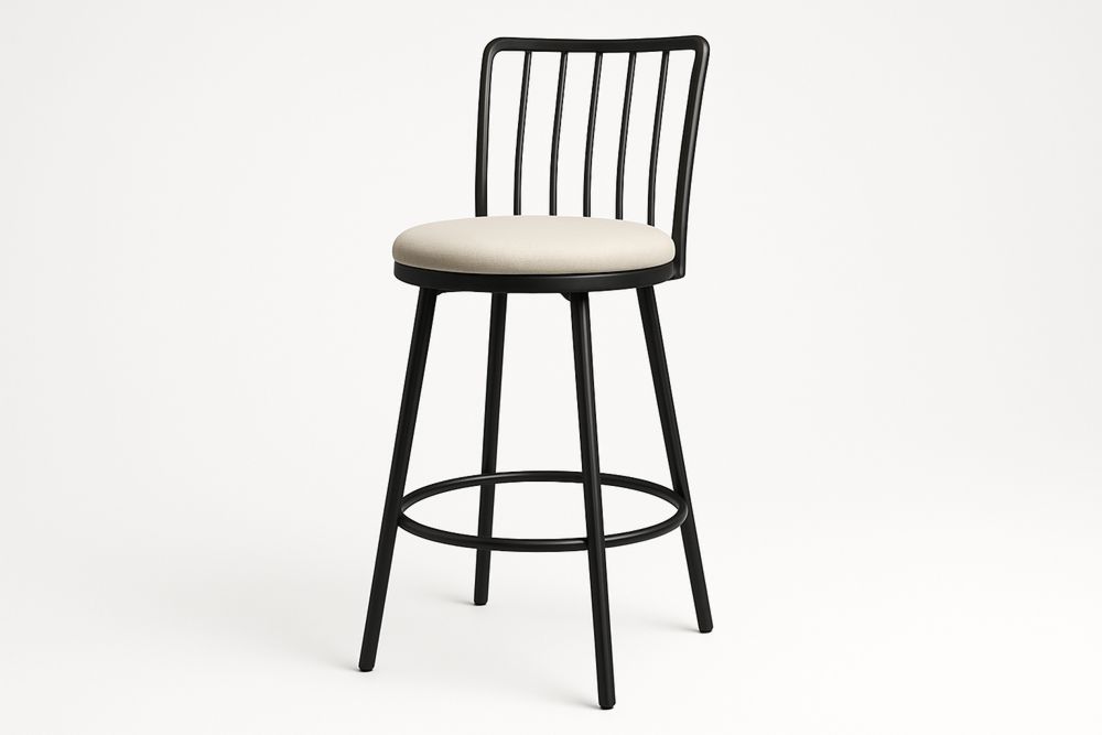 Metallijakkara pehmustetulla polyesteri-istuimella, musta/beige-lumiaurorahaven