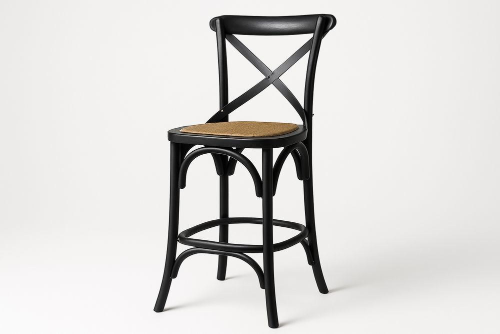 Musta puinen baarituoli rottinkisella istuimella 45x100 cm-lumiaurorahaven