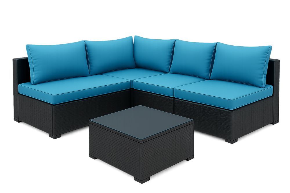 Polyrottinki ulkokulmasohva sininen pehmusteilla-lumiaurorahaven