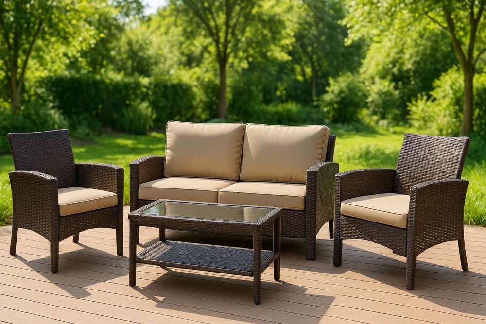 Polyrottinki ulkokalustesarja lasipöytä ruskea/beige-lumiaurorahaven