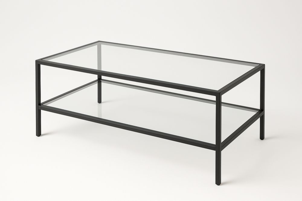 Lasinen sohvapöytä karkaistulla lasilla ja teräsrungolla-lumiaurorahaven