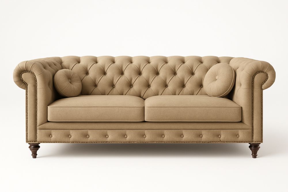 Kankainen Chesterfield-sohva Napituksella Pellavapuuvillasekoite Beige 210x80x73 cm-lumiaurorahaven