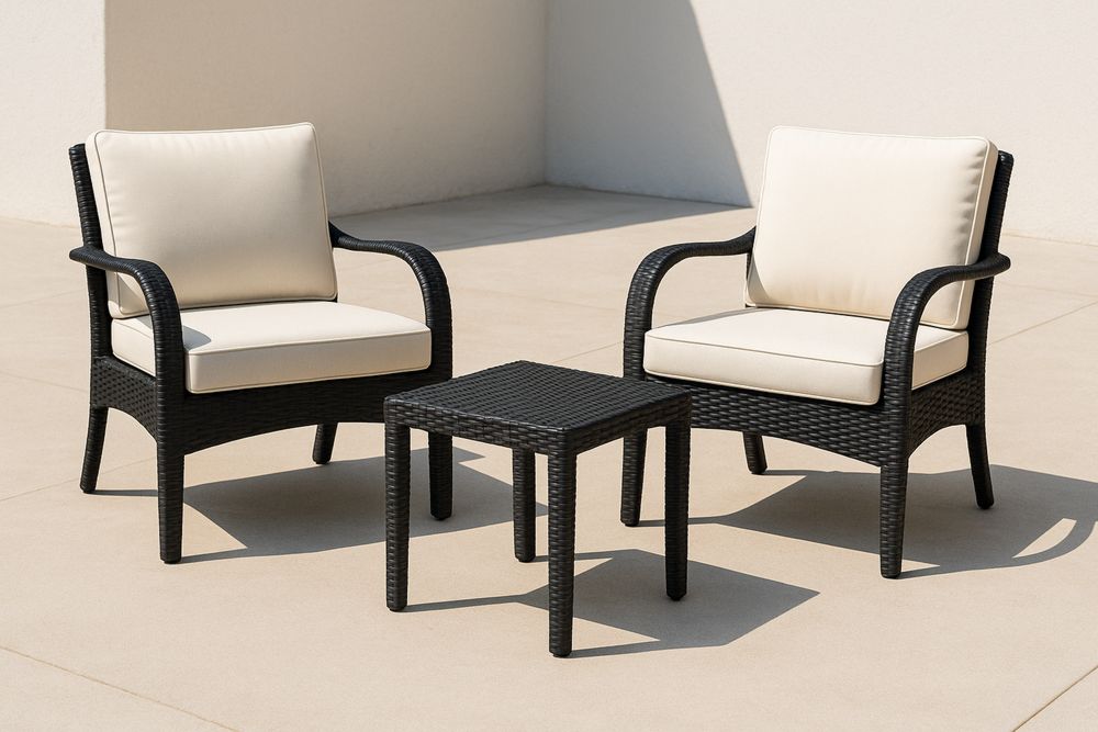 Polyrottinki Teräksinen Ulkokalustesetti Musta Beige-lumiaurorahaven