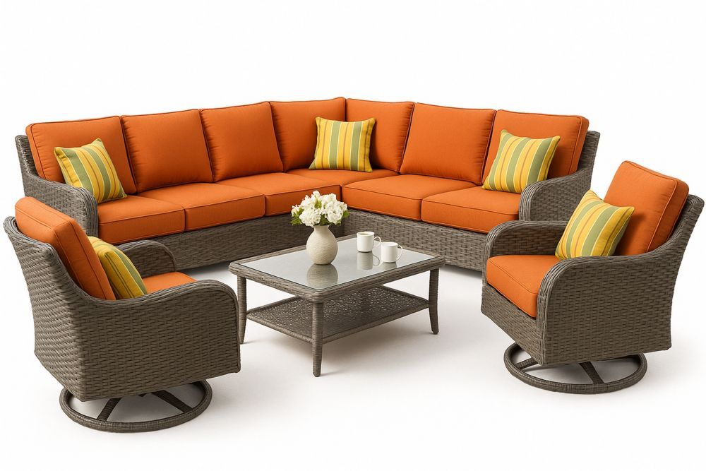 Polyrottinki Sohvasetti Lasipöydällä Oranssit Tyynyt-lumiaurorahaven