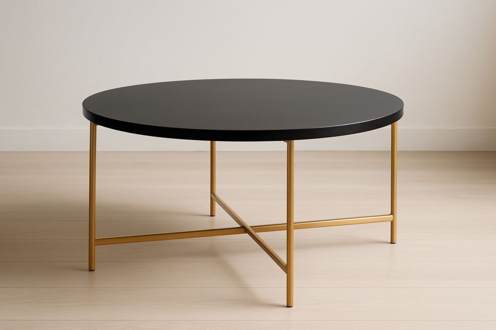 Pyöreä Musta MDF ja Metallijalka Sohvapöytä-lumiaurorahaven