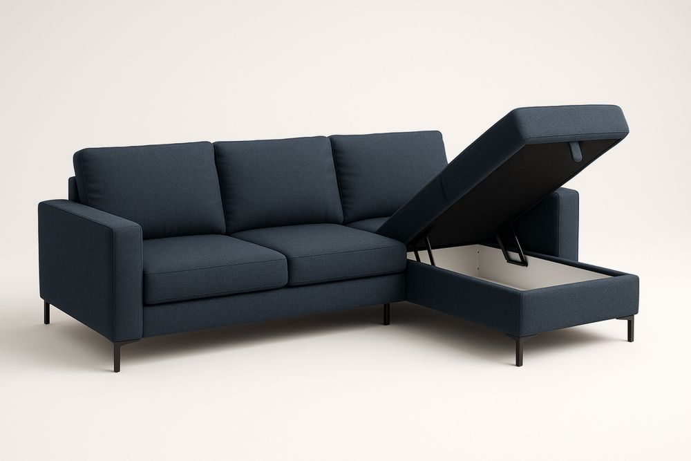 Kankainen kulmasohva säilytyslokerolla tummansininen-lumiaurorahaven