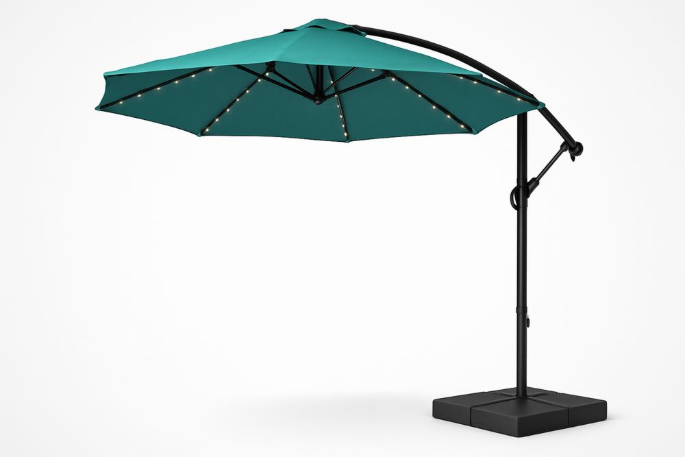 Vihreä Ulkotilan Aurinkovarjo LED-valoilla Teräsrunko Halkaisija 300 cm-lumiaurorahaven