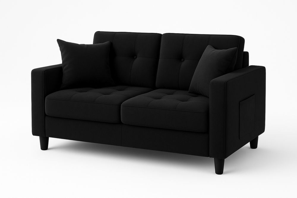 Musta kaksipaikkainen sohva polyesterikangasta-lumiaurorahaven