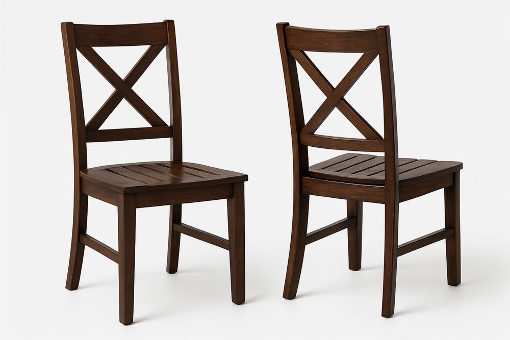 Puinen tuoli ristikkäisellä selkänojalla, pähkinänruskea-lumiaurorahaven