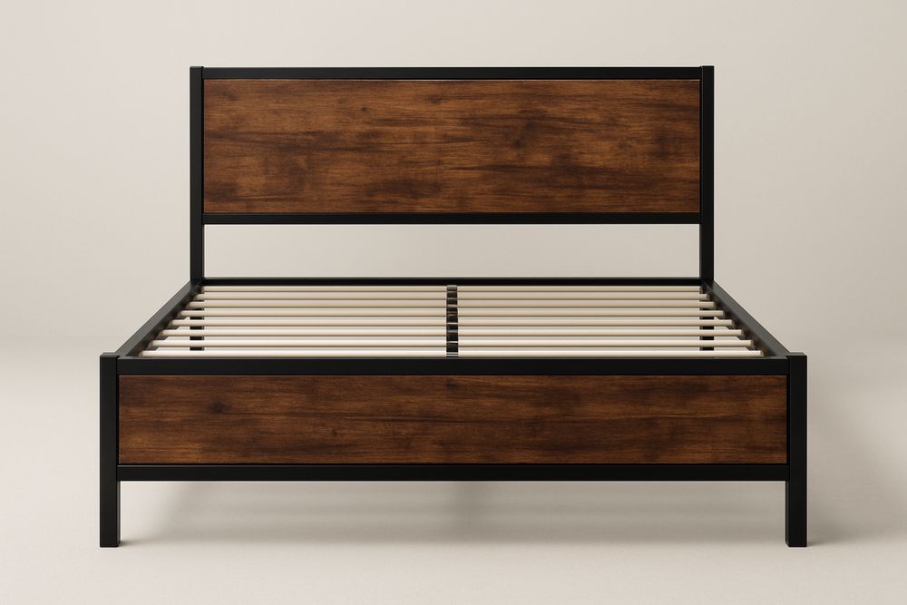 Metalli/puusänky 160x200 cm musta/pähkinä-lumiaurorahaven