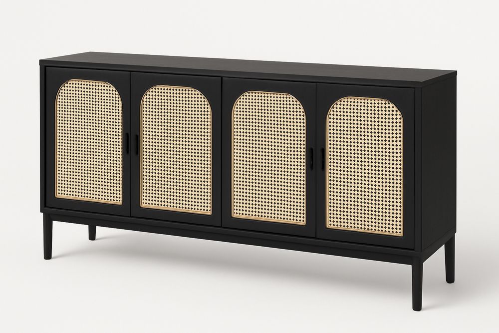 Musta puinen senkki rottinki paneelit 160x40x80 cm-lumiaurorahaven