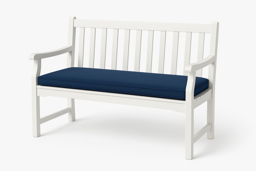 Puutarhapenkki tyynyllä valkoinen/sininen 150 cm mänty/polyesteri-lumiaurorahaven