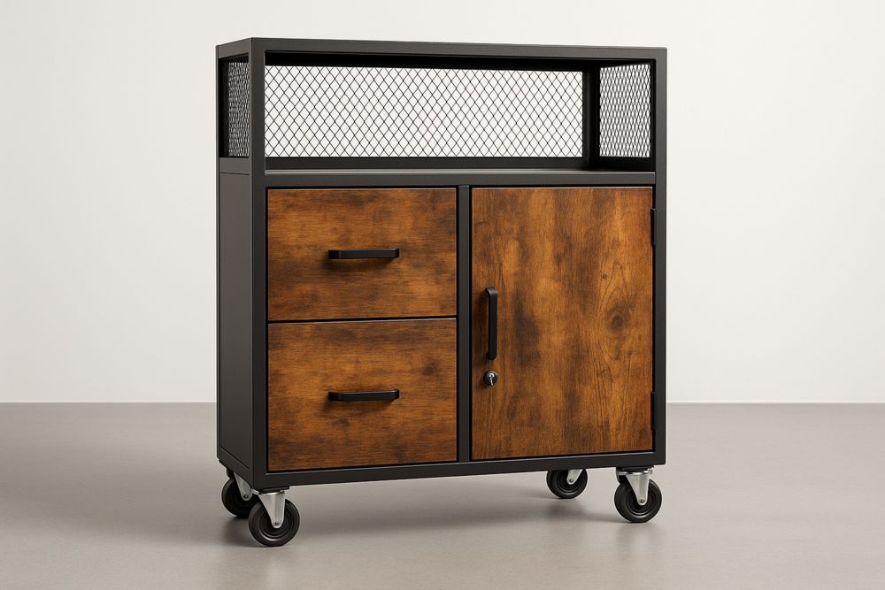 Rullattava Metallisäilytyskaappi Verhoilulla Musta/Ruskea-lumiaurorahaven