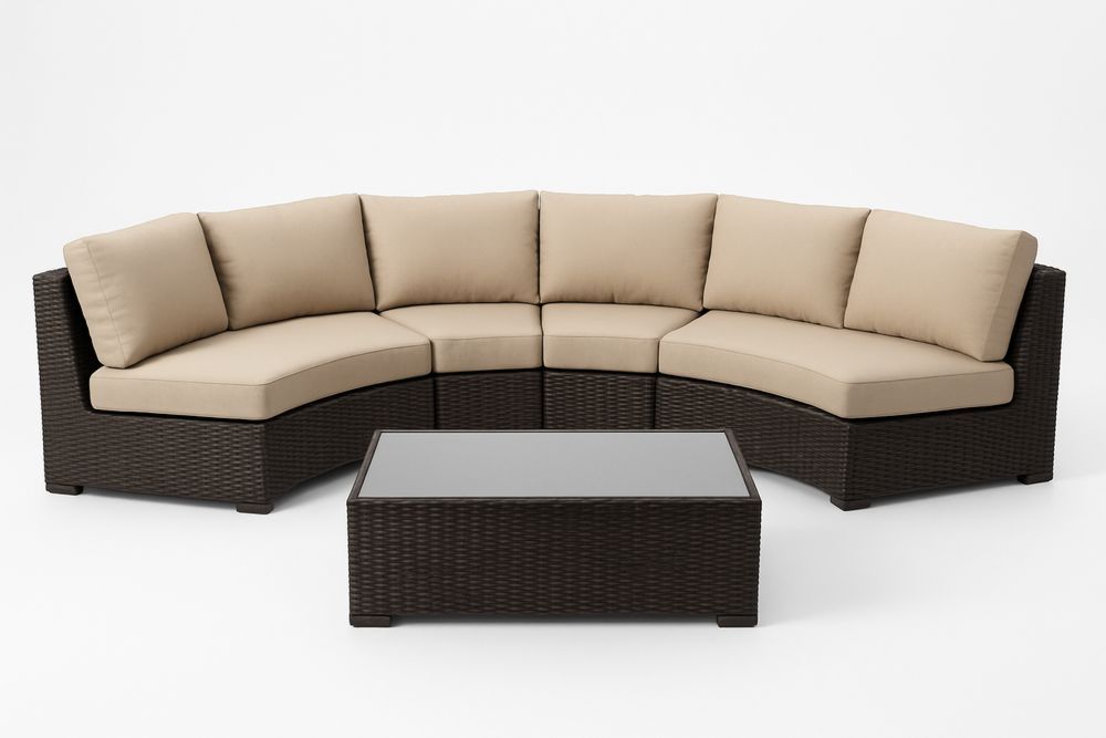 Puolipyöreä ulkokalustesarja polyrottinki karkaistu lasi ruskea/beige-lumiaurorahaven