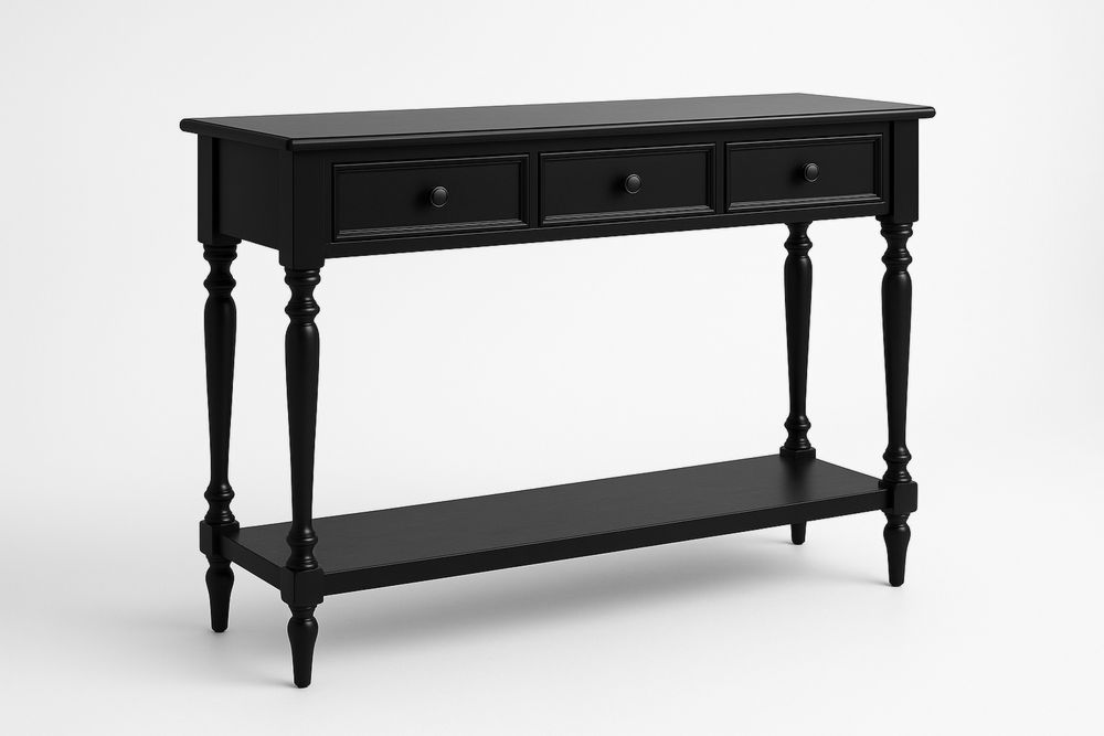 Mustapuu Konsolipöytä, Kolme Vetolaatikkoa ja Alahylly-lumiaurorahaven