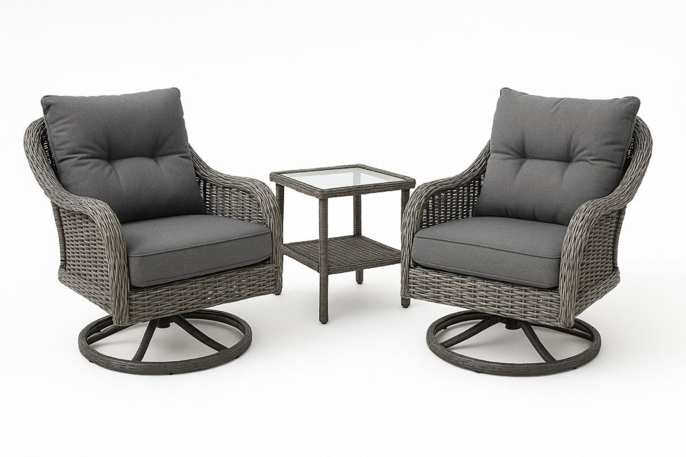 Polyrottinki pyörivät tuolit ja lasipöytä harmaa-lumiaurorahaven