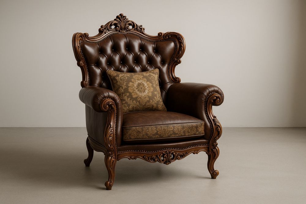 Nahka nojatuoli täyspuuyksityiskohdilla ruskea korkea selkänoja-lumiaurorahaven