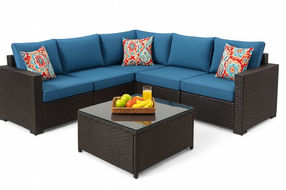 Polyrottinki Kulmasohva Sininen Lasipöydällä-lumiaurorahaven