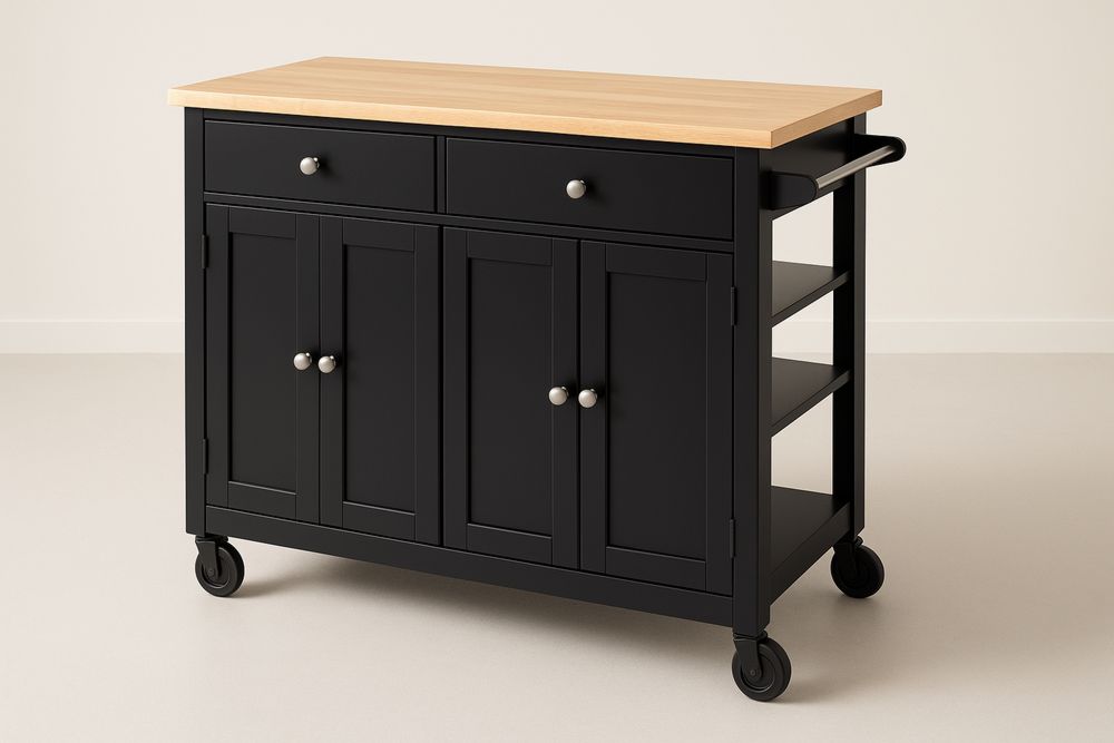 Keittiövaunu MDF puu musta rullilla-lumiaurorahaven