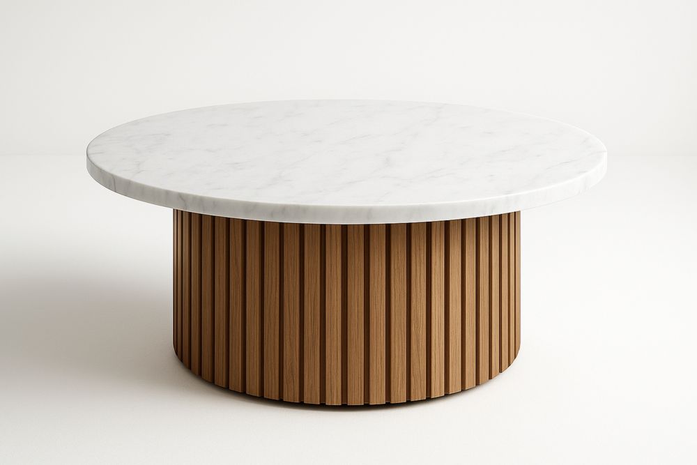 Pyöreä marmori sohvapöytä tammi runko 90cm-lumiaurorahaven
