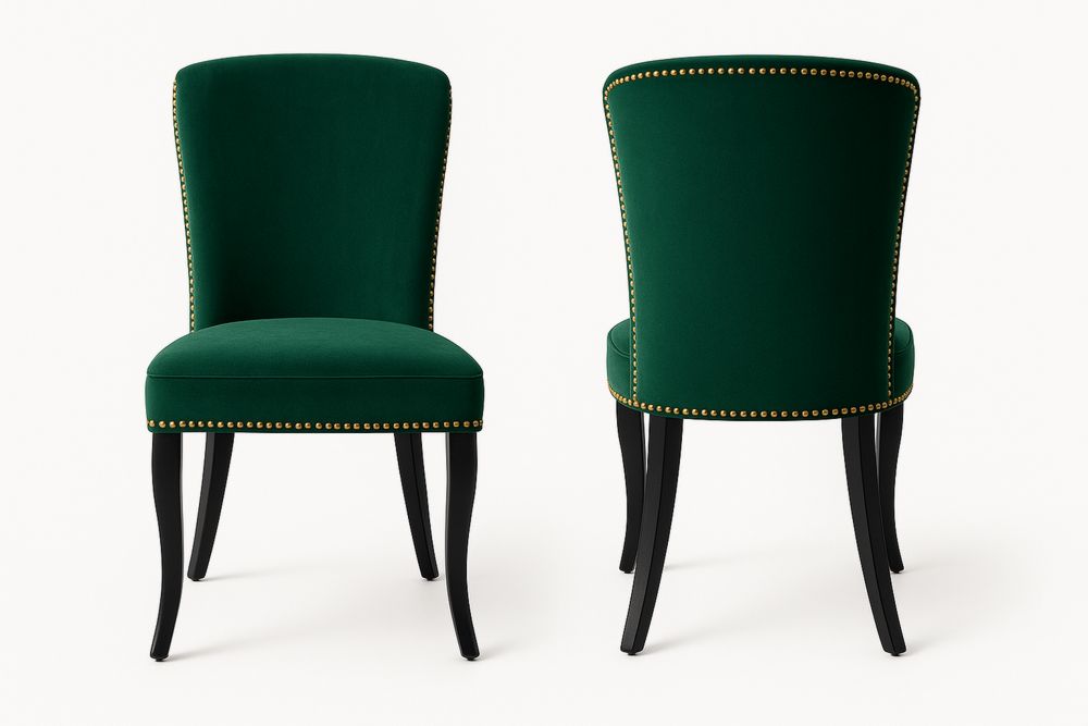 Vihreä verhoiltu samettituoli jalopuujaloilla 90cm-lumiaurorahaven