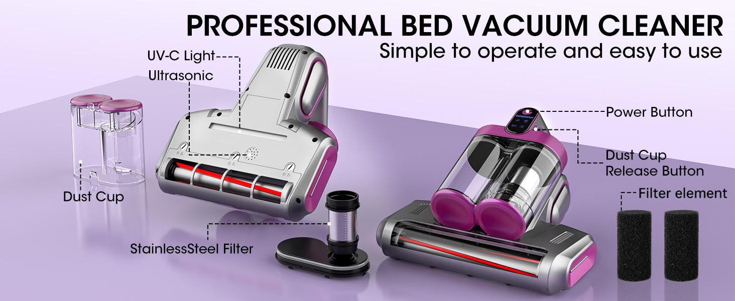 Bed Mattress Vacuum Cleaner Cordless 13Kpa Handheld Vacuum, Vacuum Cleaner with 253.7nm UV-C Light,HEPA Filter & Ultrasonic, Portable Vacuums for Bed Sofa Couch Crib Birthday Gifts for women men her Bed Mattress Vacuum Cleaner Cordless 13Kpa Handheld Vacuum, Vacuum Cleaner with 253.7nm UV-C Light,HEPA Filter & Ultrasonic, Portable Vacuums for Bed Sofa Couch Crib Birthday Gifts for women men her