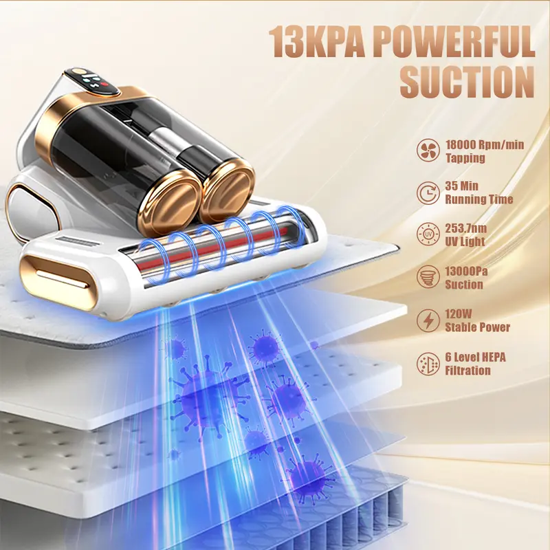 Mattress Vacuum Cleaner, Bed Vacuum with 13000pa Powerful Suction 253.7nm UV-C Light