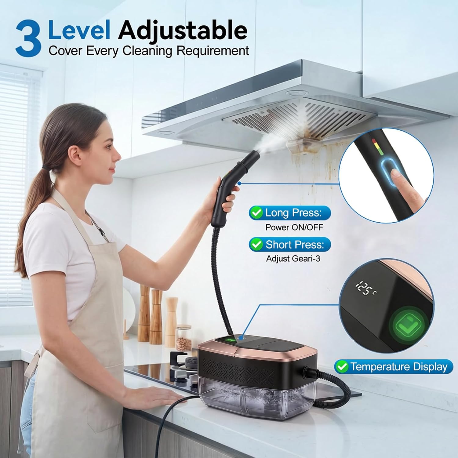 Adjustable Pressurized Steam Cleaner for Home