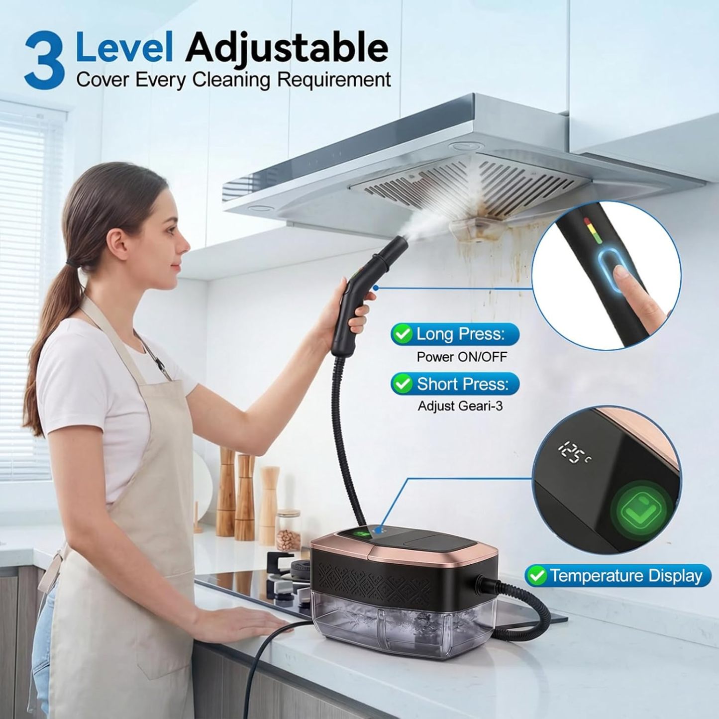 Adjustable Pressurized Steam Cleaner for Home