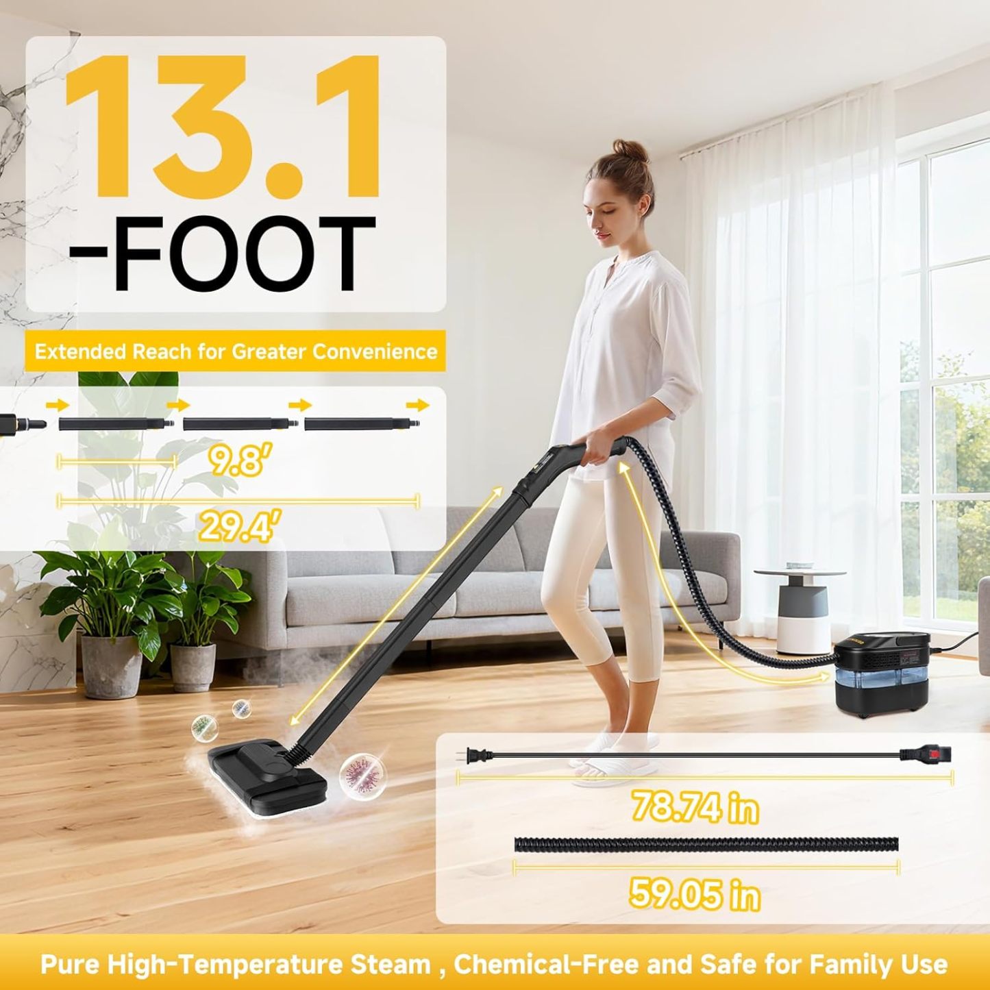 3-Level Adjustable Handle Steam Cleaner