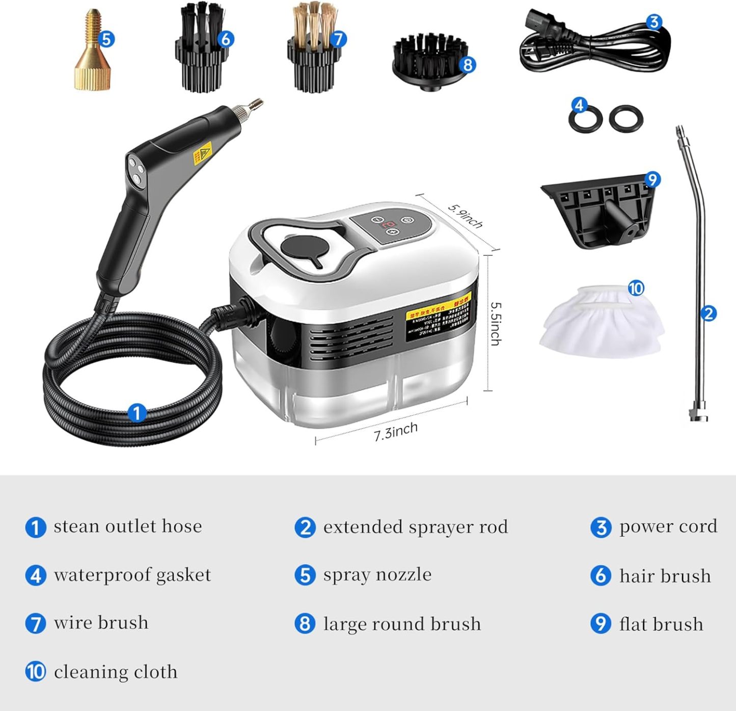 Powerful 2500W Handheld Steam Cleaner,15s Fast Heat-Up & High-Pressure Steam, 6-Level Adjustable Settings for Deep Cleaning on Floors, Kitchen, Bathroom, Car, Grout (White)