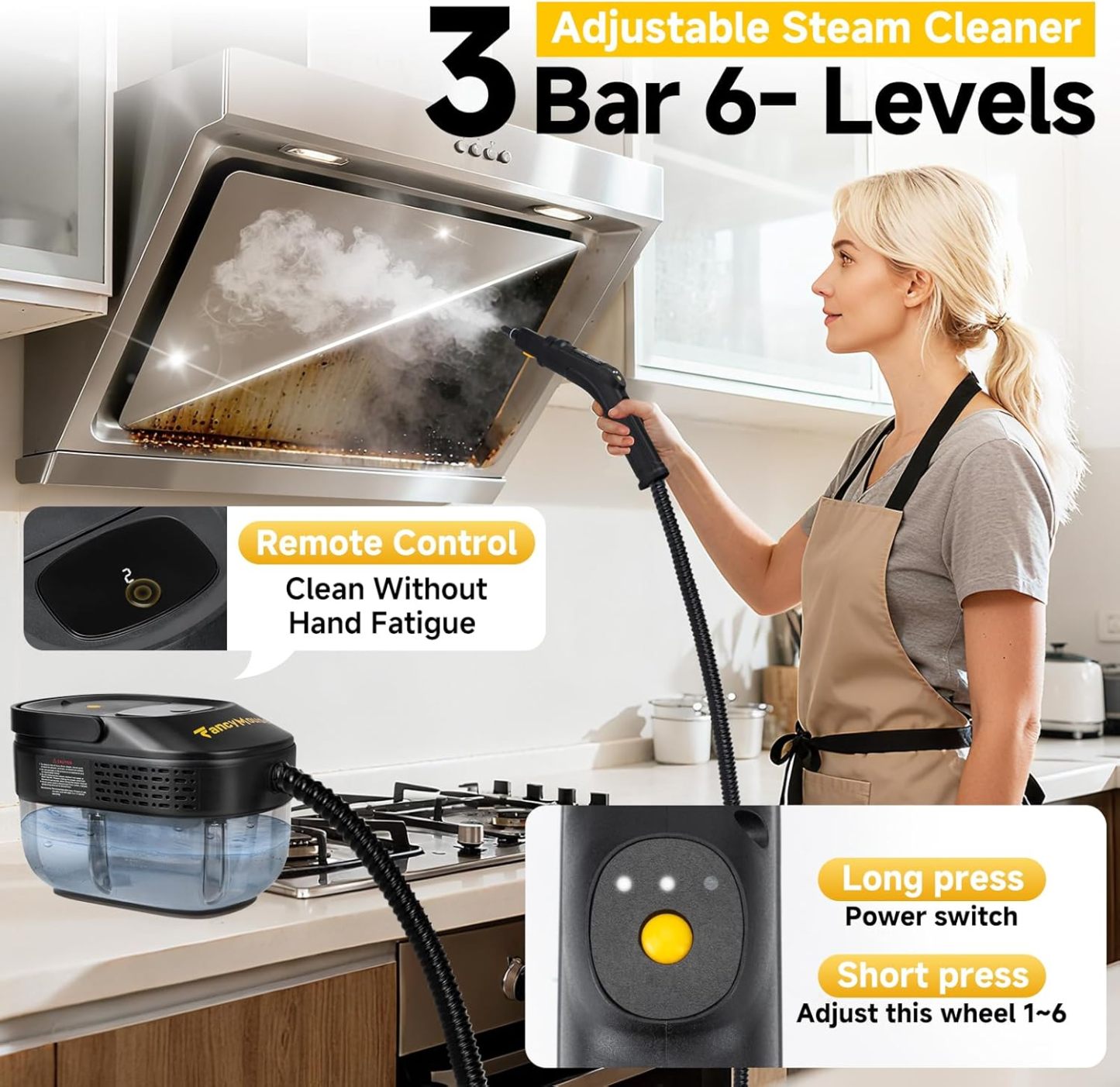 3-Level Adjustable Handle Steam Cleaner