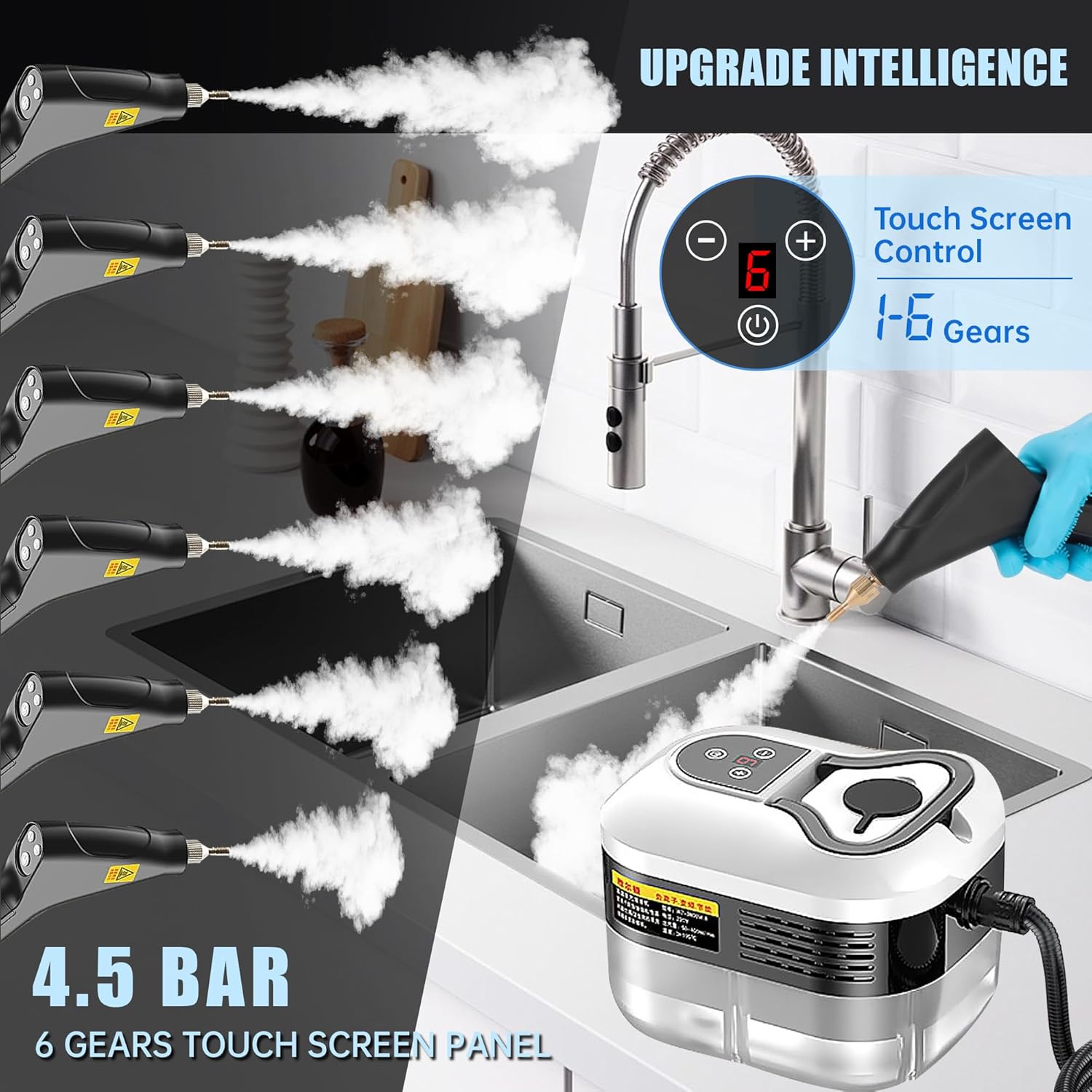 Powerful 2500W Handheld Steam Cleaner,15s Fast Heat-Up & High-Pressure Steam, 6-Level Adjustable Settings for Deep Cleaning on Floors, Kitchen, Bathroom, Car, Grout (White)