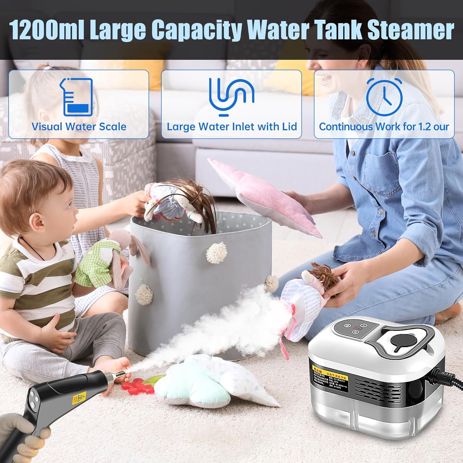 Powerful 2500W Handheld Steam Cleaner,15s Fast Heat-Up & High-Pressure Steam, 6-Level Adjustable Settings for Deep Cleaning on Floors, Kitchen, Bathroom, Car, Grout (White)