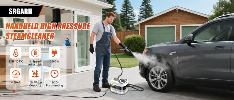 SRGARH 2500W High Pressure Steam Cleaner - Portable High Temp Power Steamer for Home Use, Kitchen Grease, Bathroom & Car Detailing