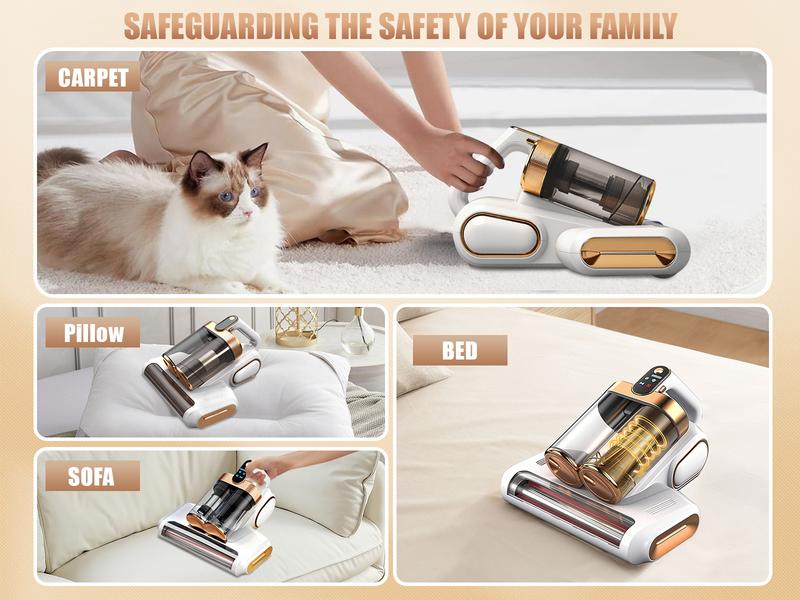 SRGARH Mattress Vacuum Cleaner, Bed Vacuum with 13000pa Powerful Suction 253.7nm UV-C Light, Ultrasonic Technology, 18000 RPM/Min Brushroll, Cordless Handheld Vacuum with Dual Bins for Dust, Pet Hair,etc Home Cleaning Machine Deep Cleaning Machine