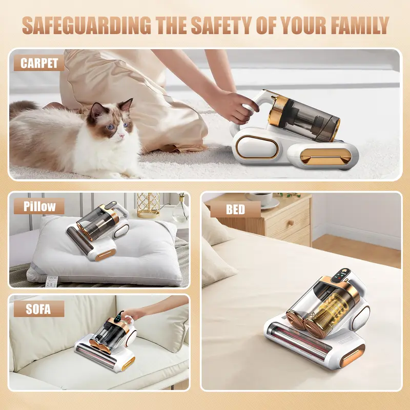 Mattress Vacuum Cleaner, Bed Vacuum with 13000pa Powerful Suction 253.7nm UV-C Light