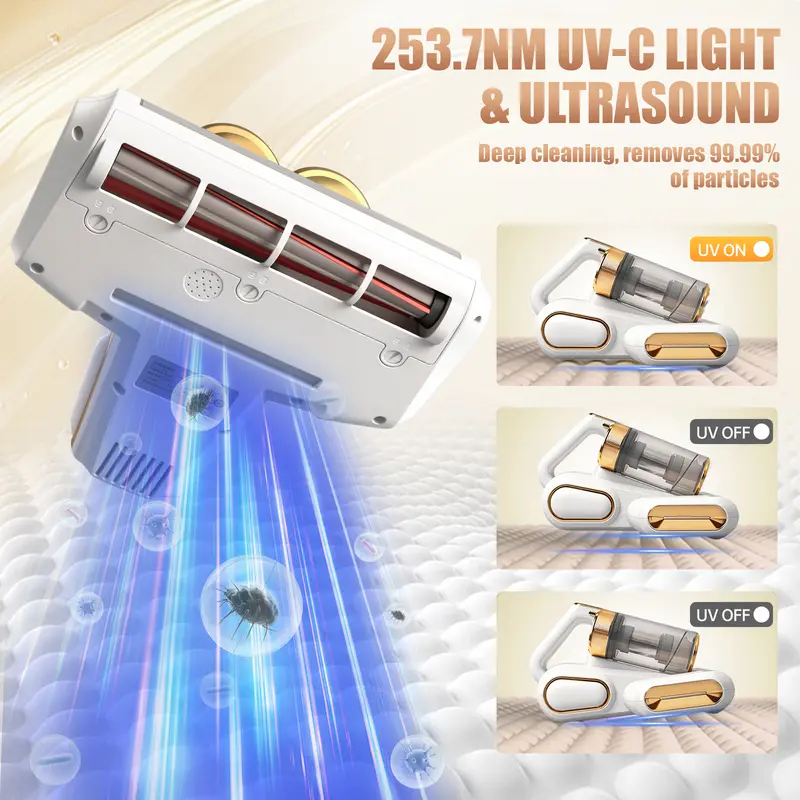 Mattress Vacuum Cleaner, Bed Vacuum with 13000pa Powerful Suction 253.7nm UV-C Light