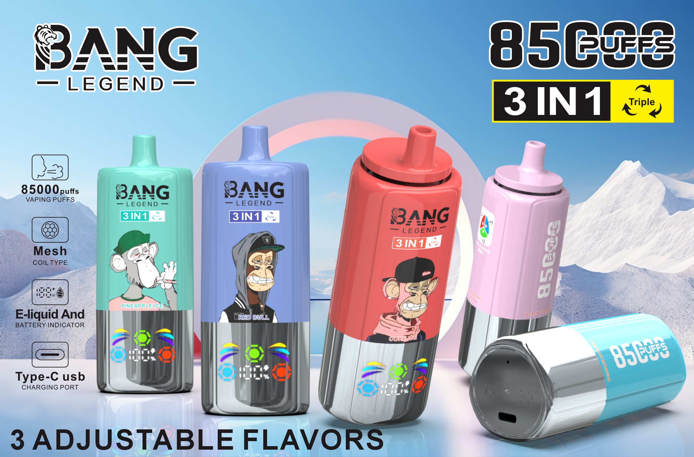 Bang Legend 85000 Puffs – 3-in-1 Switchable Flavors | 0%/2%/3%/5% Nicotine | LED Display