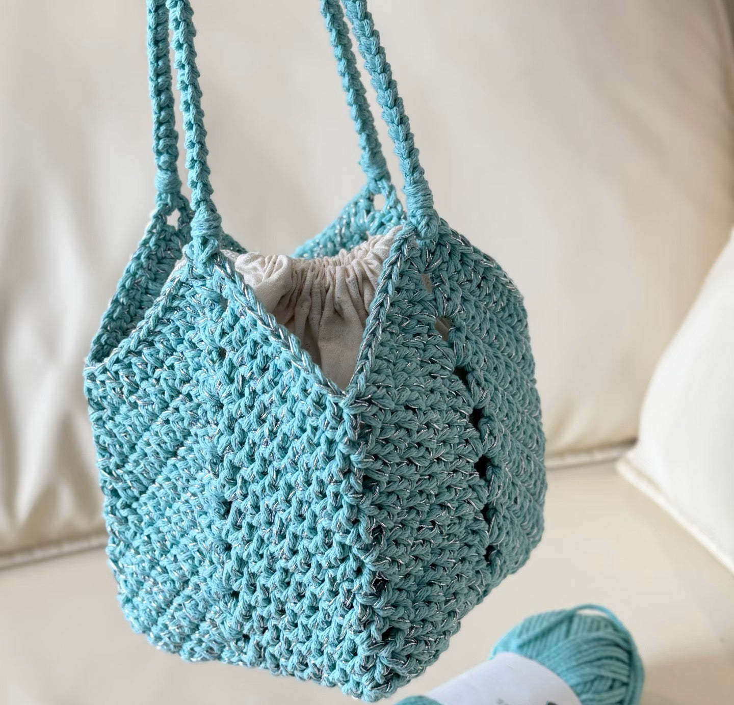 Royal blue crocheted bag