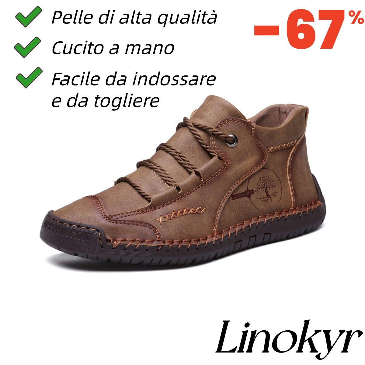 Scarpe ortopediche Linokyr® - Adatte per camminare tutto il giorno, alleviano il dolore a piedi, ginocchia e schiena - Realizzate a mano in vera pelle.