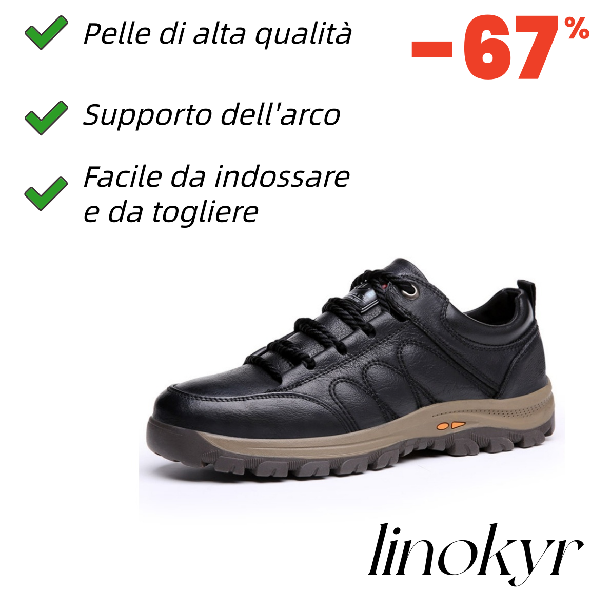 Scarpe ortopediche Linokyr® | Realizzate in vera pelle, morbide e comode per un comfort immediato.