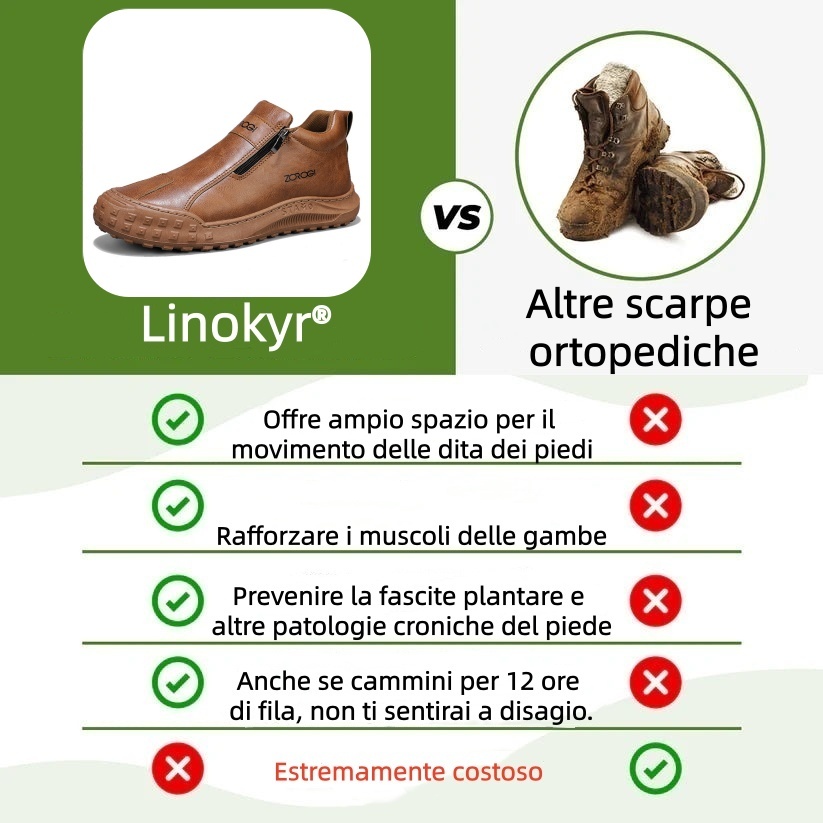 Scarpe ortopediche in pelle di prima qualità Linokyr® | Progettate ergonomicamente per alleviare il dolore alla schiena, alle gambe e ai piedi e offrire un comfort eccezionale (fatte a mano).