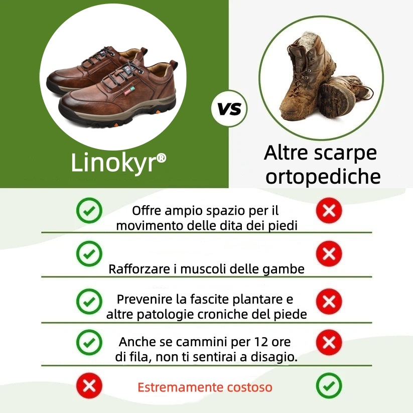 Scarpe ortopediche Linokyr® - Adatte per camminare tutto il giorno, alleviano il dolore a piedi, ginocchia e schiena - Realizzate a mano in vera pelle.