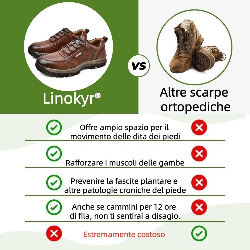 Scarpe ortopediche Linokyr® - Adatte per camminare tutto il giorno, alleviano il dolore a piedi, ginocchia e schiena - Realizzate a mano in vera pelle.
