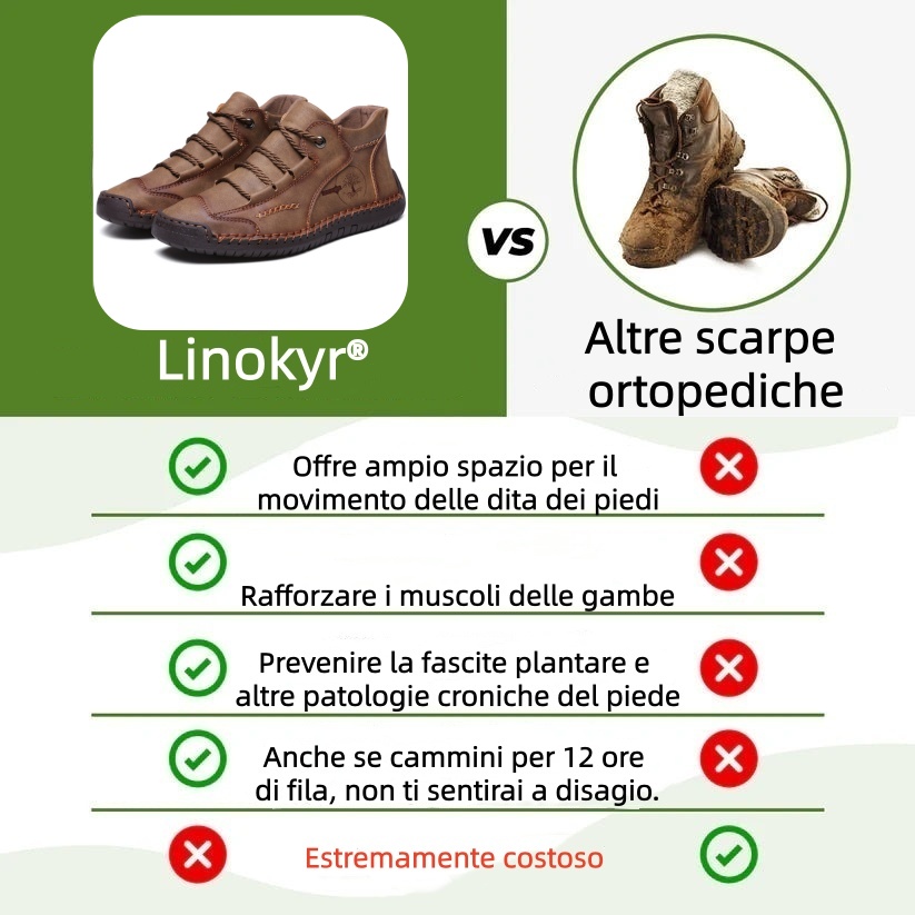 Scarpe ortopediche Linokyr® - Adatte per camminare tutto il giorno, alleviano il dolore a piedi, ginocchia e schiena - Realizzate a mano in vera pelle.