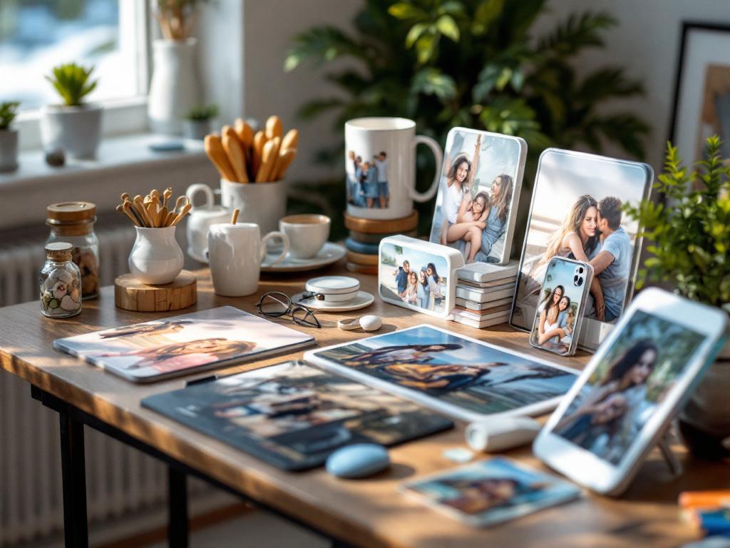 custom sublimation gifts made with a heat press including mugs, phone cases, and acrylic decor