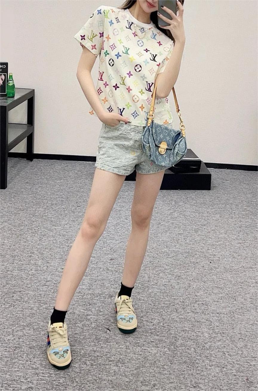 Louis Vuit25SS Tri-colour Chain Simple Design Short Sleeve