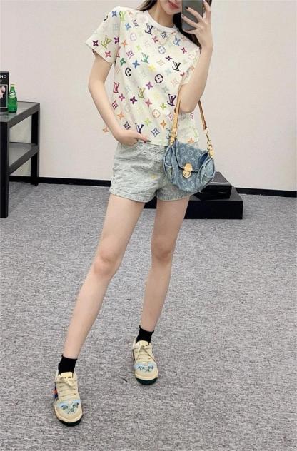 Louis Vuit25SS Tri-colour Chain Simple Design Short Sleeve