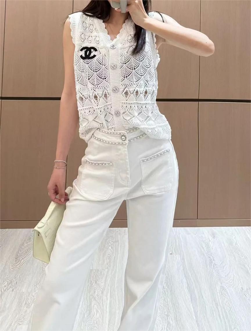 CHANE25SS V-neck crochet knit waistcoat